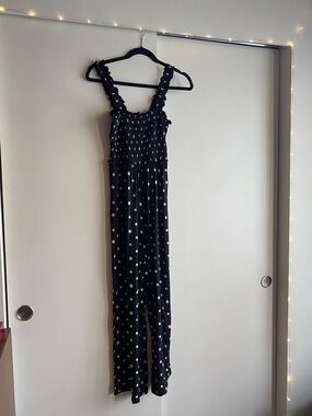 BP Black Polka Dot Smocked Wide Leg Jumpsuit | Size S